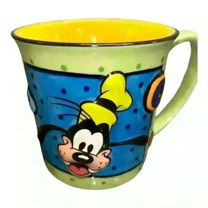 Goofy Disney Ceramic Cup - Green and Blue with Dots LIKE NEW